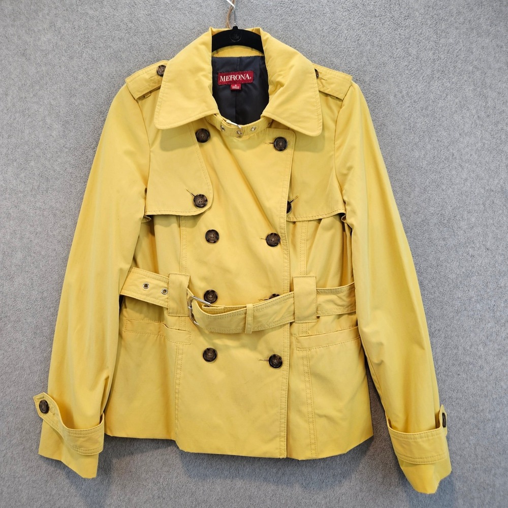 MERONA Trench Coat Womens S Yellow Belted Double Breasted Casual Spring Jacket